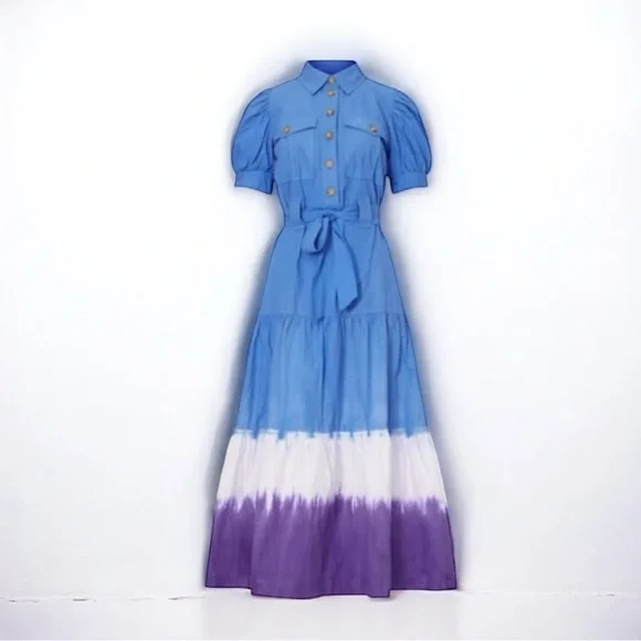 🌻 Derek Lam 10 Crosby Blue Dip Dye Midi Dress size 50 IT or size 14 US - Picture 13 of 13